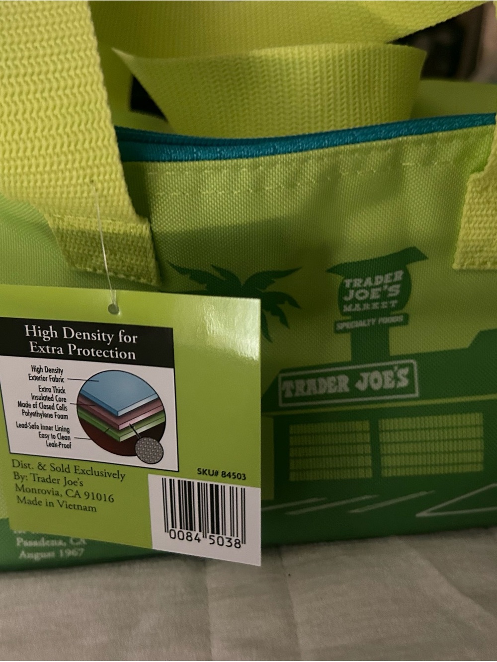 Trader Joe's MINI Reusable Grocery Tote - Lime Green with Teal Trim